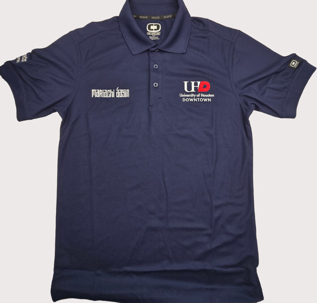 Custom embroidered OGIO polo shirt for University of Houston Downtown in Houston Texas